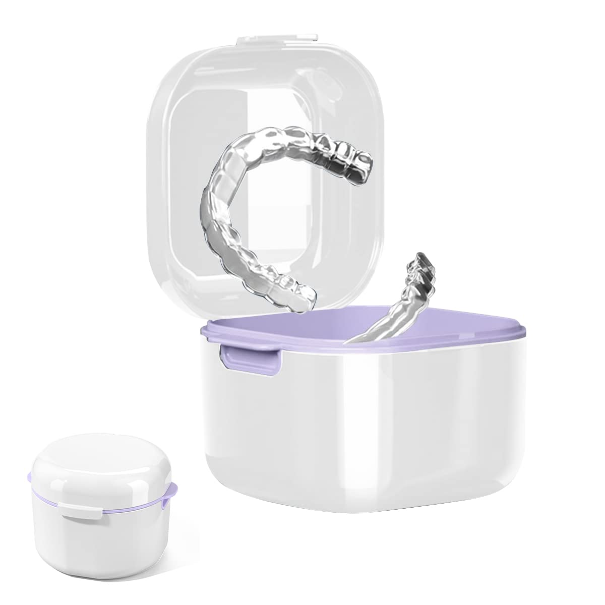 HANNEA Denture Bath Case, Retainer Holder with Strainer Basket, False Teeth Storage Cup Mouth Guard Storage Soak Container for Travel Cleaning, White HANNEA Denture Bath Case, Retainer Holder with Strainer Basket, False Teeth Storage Cup Mouth Guard Storage Soak Container for Travel Cleaning, White